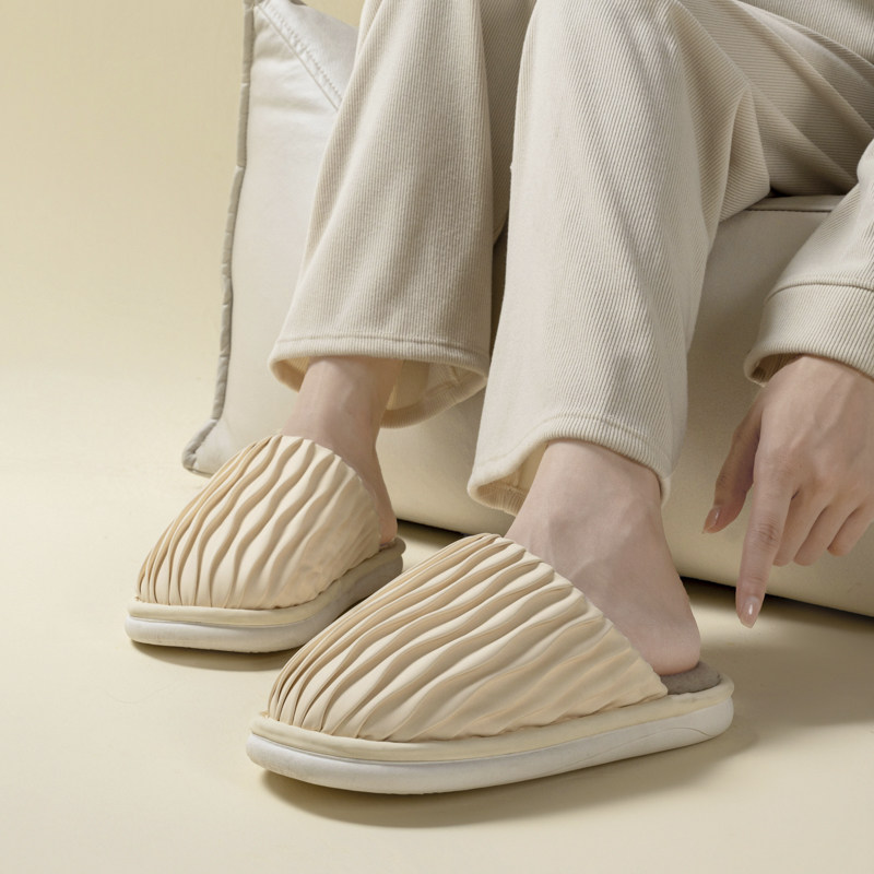 褶皱棉拖鞋女2024新款秋冬季室内家居加绒保暖PU防水情侣家用棉拖,淘宝优惠券,粉丝福利购,淘宝优惠卷