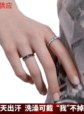 新款非黑即白水钻戒指男女小众设计轻奢指环情侣对戒高级感开口戒