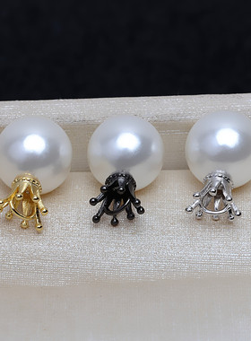 s925纯银皇冠黑色款珍珠项链吊坠