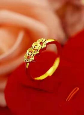 新款24k黄金戒指桃心百搭素圈