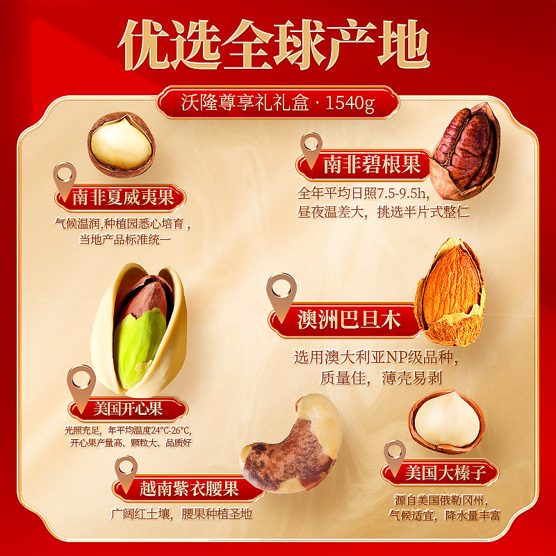 沃隆尊享礼坚果礼盒1540g混合果干大包装休闲零食送礼高档礼盒