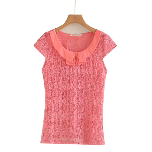 Summer doll collar ແຂນສັ້ນ lace shirt sweet lady slim slim waist skirt top ຂະຫນາດນ້ອຍຂອງແມ່ຍິງຂະຫນາດໃຫຍ່