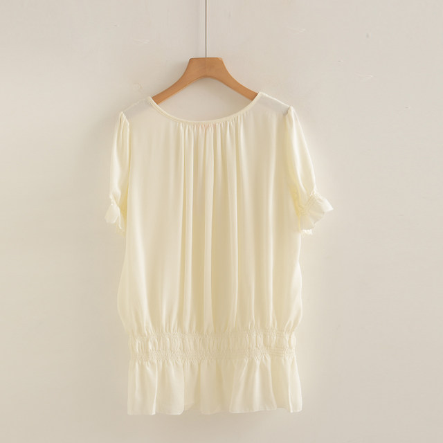 ເສື້ອຍືດແຂນສັ້ນ chiffon ຫວານຍີ່ປຸ່ນລະດູຮ້ອນມາໃຫມ່ສີແຂງແບບງ່າຍດາຍ slimming ruffled ເຄິ່ງແຂນເສື້ອ bottoming