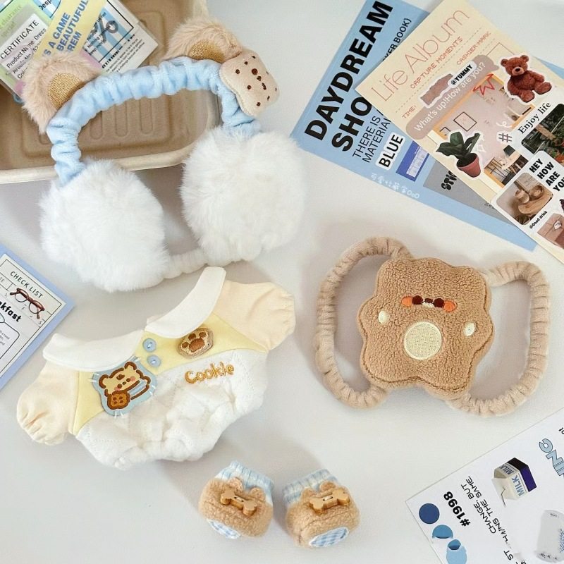20cm棉花娃娃衣服小熊饼干可爱连体衣爬爬服耳罩套装着替换装娃衣,淘宝优惠券,粉丝福利购,淘宝优惠卷