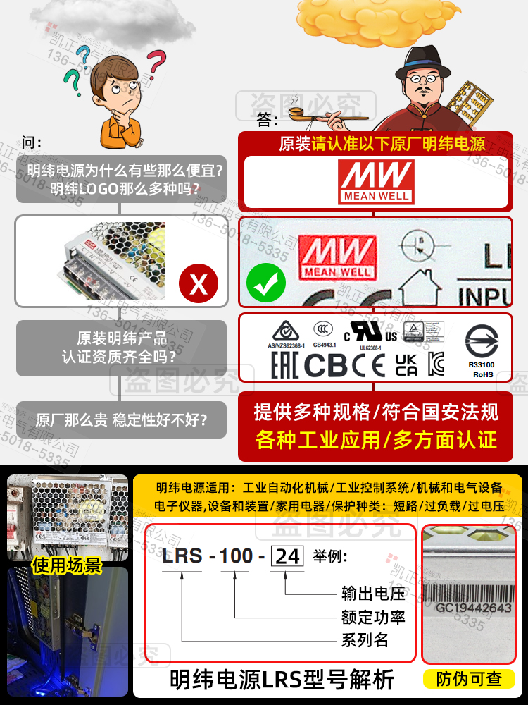 台湾明纬LRS-150-24 150W 24V6.5A薄型开关电源 可替换NES/RS系列 - 图0