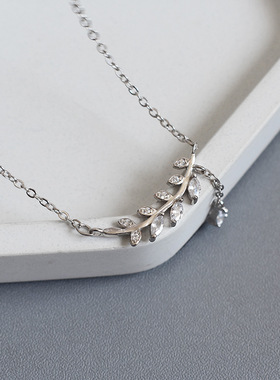 s925纯银镶钻橄榄枝项链韩版CHI