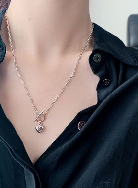 s925纯银圆圈横杆爱心项链ins小