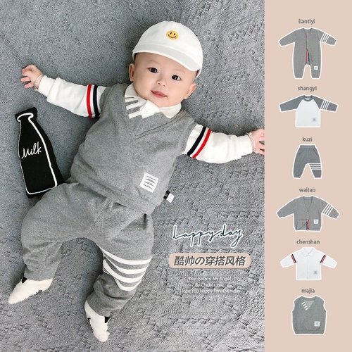 Детский осенний утепленный комбинезон, хлопковое раздельное боди, детская униформа, комплект, в западном стиле, популярно в интернете
