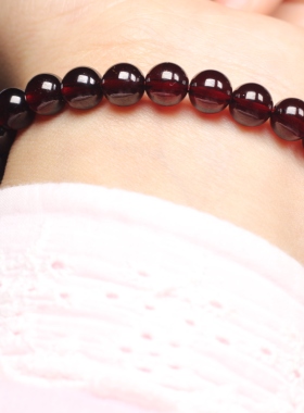 天然7A收藏级天然酒红色石榴石手链全净体高品质手串圆珠男女7mm'