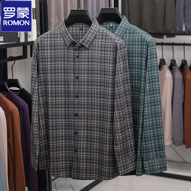 Romon/罗蒙衬衫男秋季新款商务休闲条纹中年爸爸长袖免烫衬衣上衣 - 图1