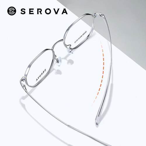 施洛华男女超轻钛合金镜框高度近视银色时尚多边形框眼镜架SC292 - 图1