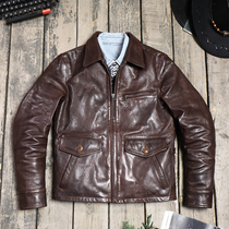 Zhang Xueyou newspaper boy jacket Italy No-coated tannins Goat Leather American Retro Genuine Leather Leather Clothing Male Locomotive Jacket