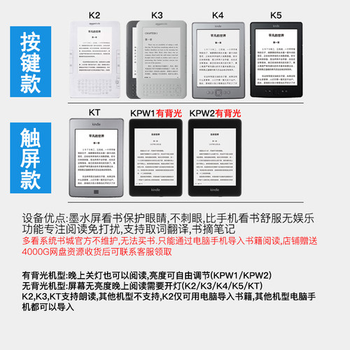 kindle电子书阅读器亚马逊K3 K4 K5 KT墨水屏电纸书KPW小说阅读器 - 图1