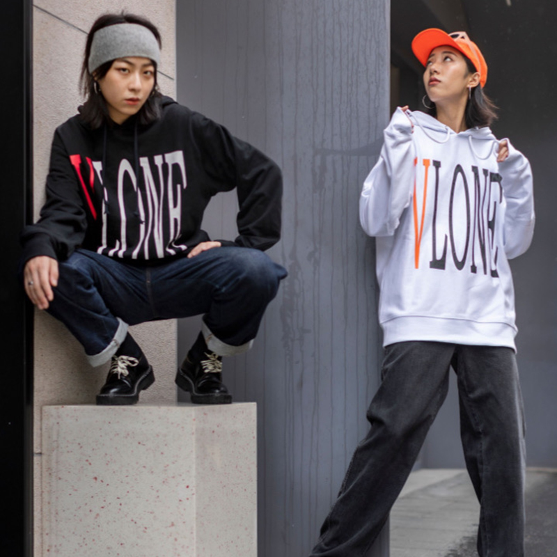 VLONE 基础款下摆帽衫卫衣背后大V 男女情侣休闲宽松潮牌街头百搭