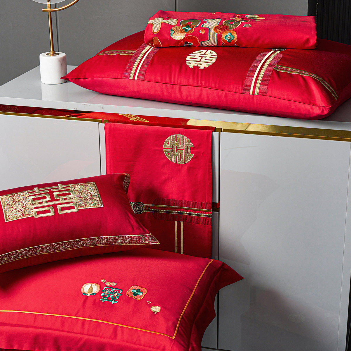 水星家纺结婚四件套60S长绒棉大红全棉婚庆套件床上用品婚庆被套,淘宝优惠券,粉丝福利购,淘宝优惠卷