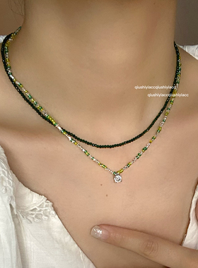 其他铜合金女墨绿色项链