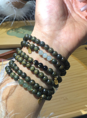 绿檀木手串散珠女款黑曜石金念珠盘玩佛珠木质文玩天然和田玉手链