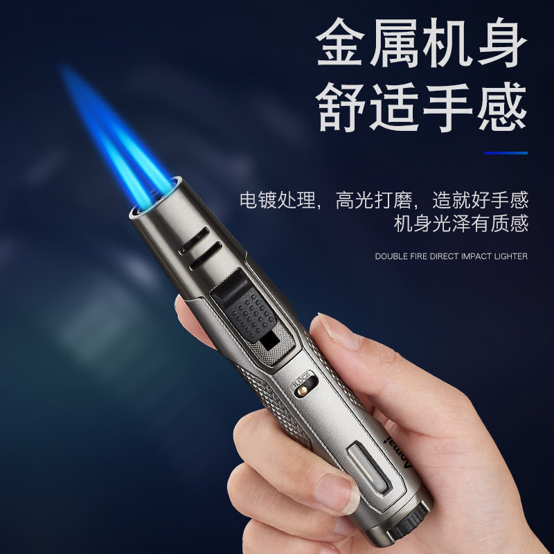 新款户外双直冲蓝焰打火机防风充气个性点火器金属电子笔式焊枪潮,淘宝优惠券,粉丝福利购,淘宝优惠卷