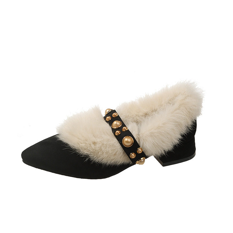 豆豆鞋女冬加绒2024秋季新款尖头粗跟高跟毛毛鞋女士鞋子女爆款,淘宝优惠券,粉丝福利购,淘宝优惠卷