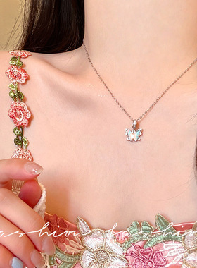 韩系 ins风琉璃蝴蝶项链女满镶锆石2026百搭锁骨链感小众设计配饰