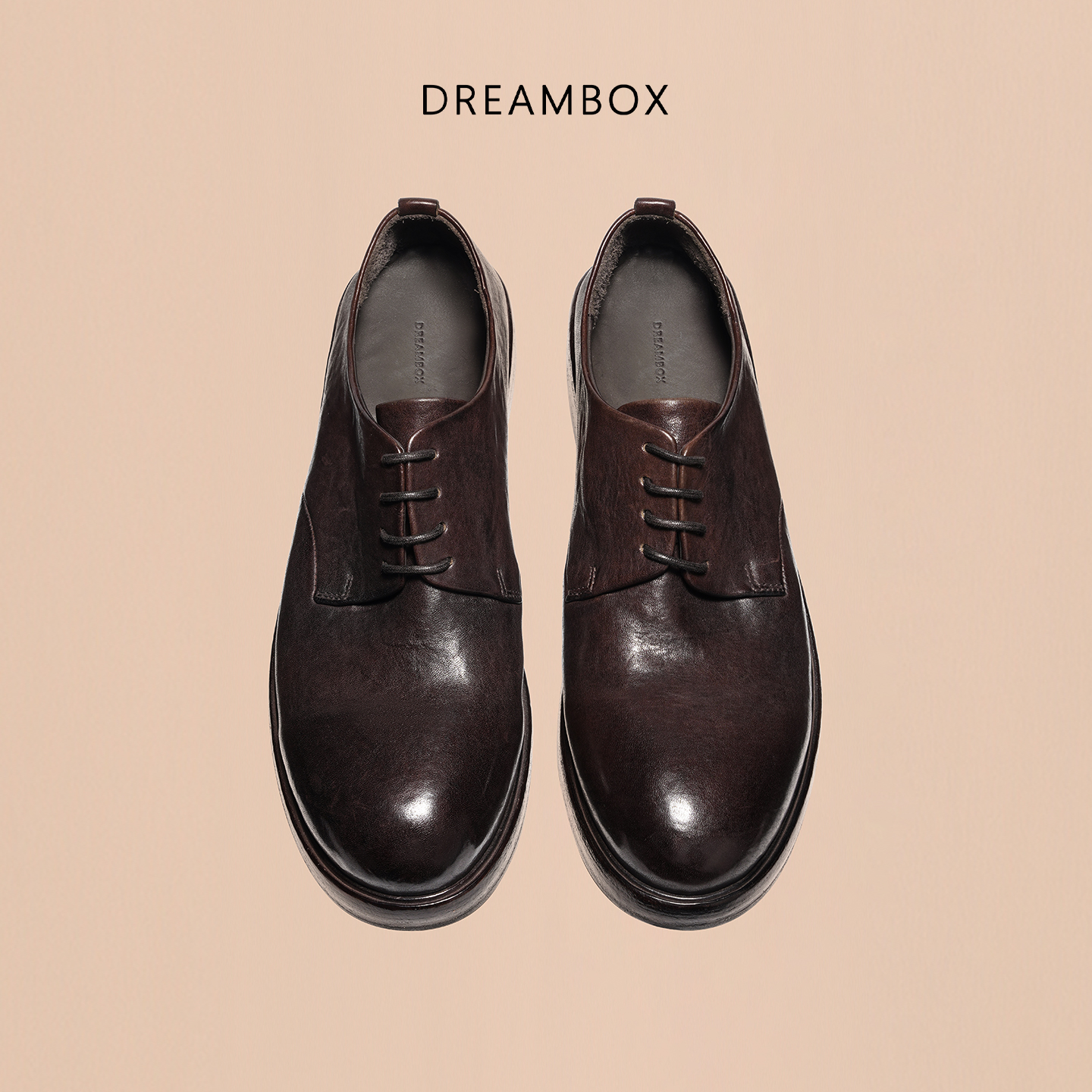 dreambox钧博石洗马皮透气舒适休闲皮鞋纯手工皮底英伦大头德比鞋 - 图3