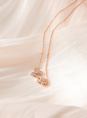 玫瑰金双子星半钻锁骨链女士