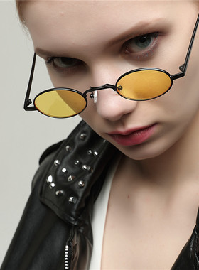 戚薇同款百搭复古眼镜椭圆小框太阳镜朋克潮原宿男女金属细框墨镜