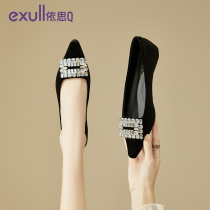 Yith Q Casual Pointed Water Drill Low Heel Shoes Women Spring 2024 New Fashion Trends Street Ladies Single Shoes