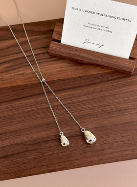 韩系银色水滴项链女生2025新款简约小众高级感抽拉锁骨链百搭配饰