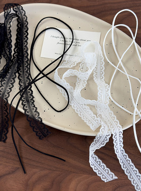 甜酷辣妹黑色蝴蝶结蕾丝绑带项链叠戴choker锁骨链复古设计感颈链