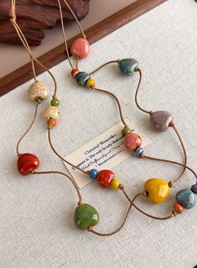 彩虹糖果~陶瓷爱心锁骨链女夏天多巴胺双层叠戴项链日常百搭配饰