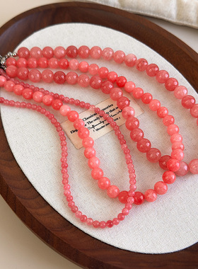 少女感粉色天然石串珠项链女个性独特小众优雅气质时尚颈链锁骨链