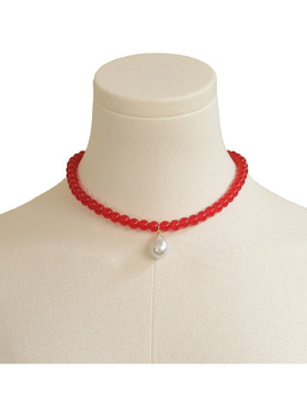 小众复古红色串珠项链女2025年新款轻奢高级感珍珠锁骨链百搭颈链