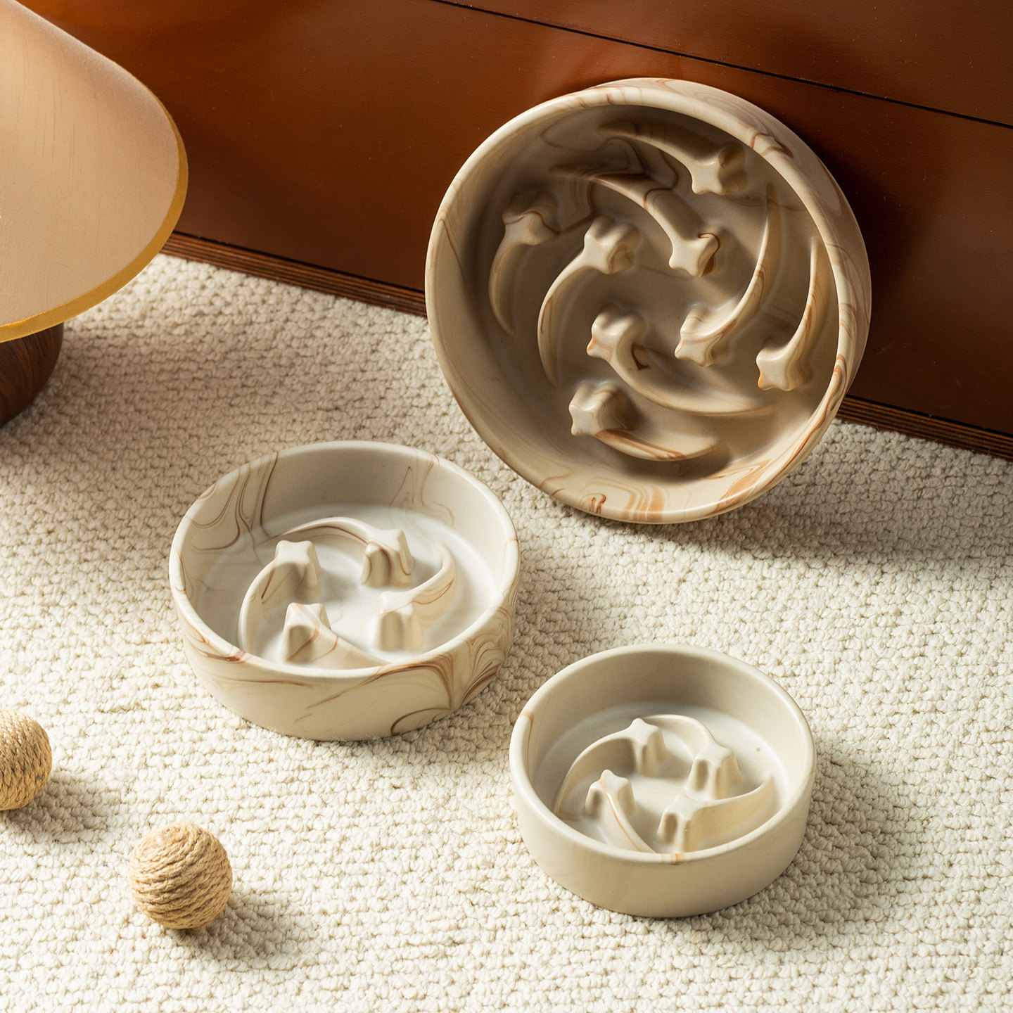 Miapet大理石纹流星慢食碗带竹架防打翻陶瓷宠物碗猫狗碗防噎缓食,淘宝优惠券,粉丝福利购,淘宝优惠卷