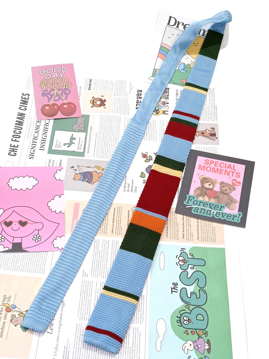 MIMI撞色蓝红黄橙墨绿横条纹五彩领带女手打款毛线针织休闲学院风,淘宝优惠券,粉丝福利购,淘宝优惠卷