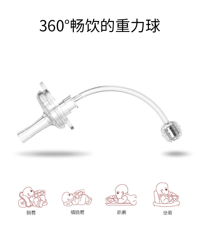 巴比象宽口径奶瓶配件通用直饮硅胶吸管重力球婴儿学饮奶嘴十字孔 - 图3