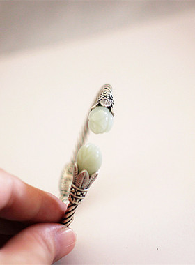 和田玉纯银活口做旧送女朋友手镯