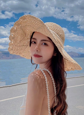 蕾丝蝴蝶结草帽女明星同款