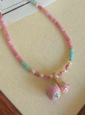 原创彩色滴油葫芦串珠项链简约高级感小众时尚精致复古珍珠毛衣链