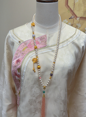 新中式中长款项链国风珍珠项链女璎珞背云配饰马面裙配饰珠链