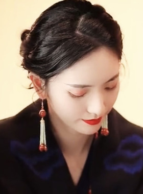 寻她复古红玛瑙女耳环