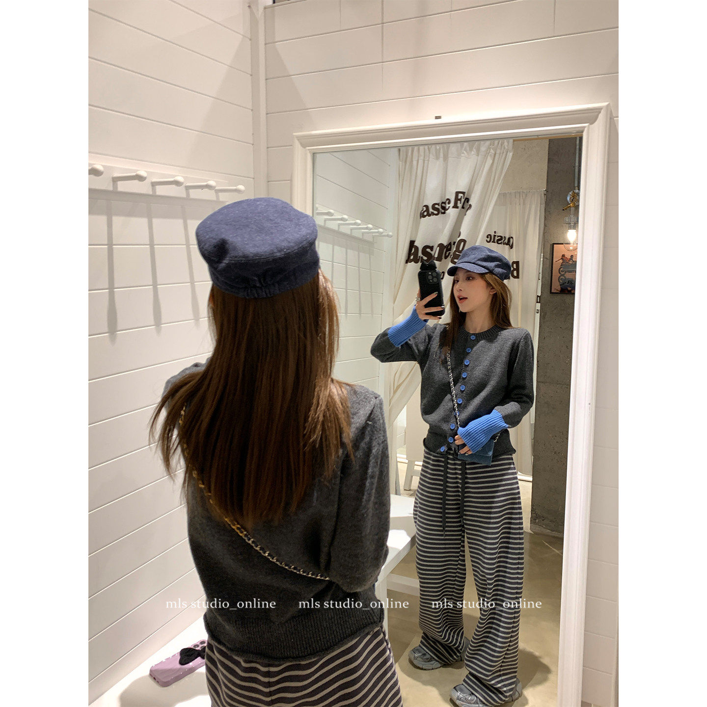 MLS 温柔少女感 撞色圆领短款针织衫女秋季小香风韩系开衫毛衣,淘宝优惠券,粉丝福利购,淘宝优惠卷