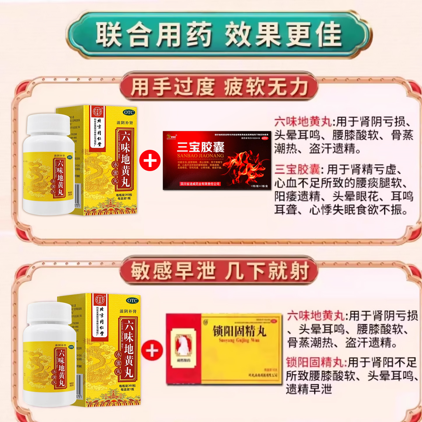 六味地黄丸男士补肾固精强肾壮阳药持久延时正品同仁堂官方旗舰店