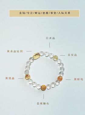 QIANTAO「流光金」稳定情绪天然高净体白水晶招财手串女礼物
