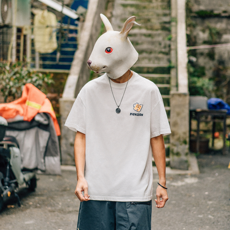 兔先森夏季圆领短袖男潮流宽松后背老虎拼图印花纯棉T恤男装半袖,淘宝优惠券,粉丝福利购,淘宝优惠卷