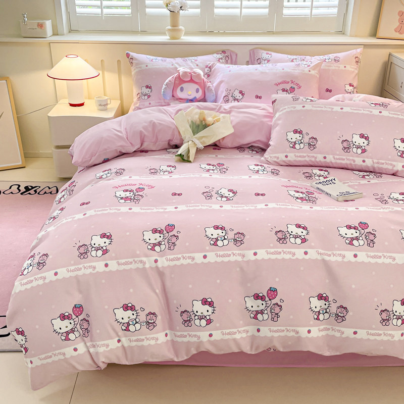 三丽鸥库洛米床上全棉四件套1.5m床单被套宿舍儿童卡通纯棉三件套