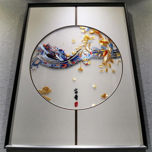 新中式苏绣三联画客厅挂画蚕丝线富贵吉祥装饰画创意书房苏州绣品 - 图0