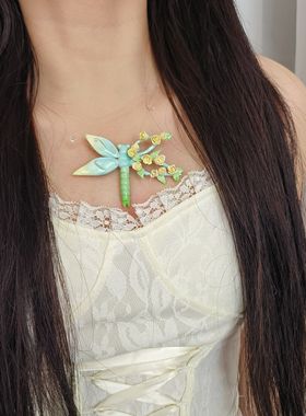 知夏hahaha原创设计石塑手工蜻蜓项链小众配饰甜美百搭2025年新款