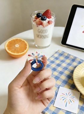 hahaha原创石塑粘土手工diy可旋转新年烟花创意戒指送闺蜜礼物