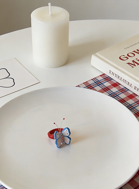 hahaha原创设计石塑粘土diy复古蝴蝶戒指食指童趣撞色小众配饰